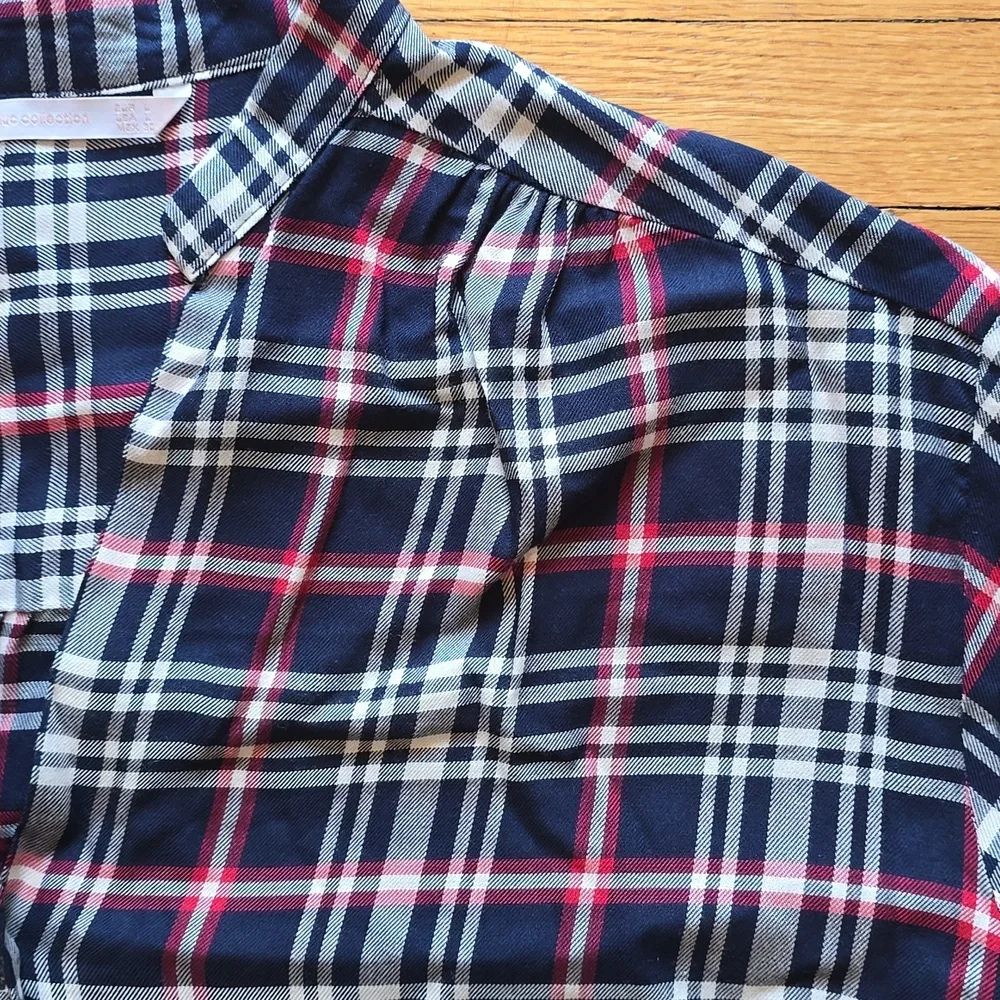 ZARA Trafaluc Collection, Plaid Relaxed Blouse, Lace Up Sides, EUC, Women's L - Picture 5 of 14
